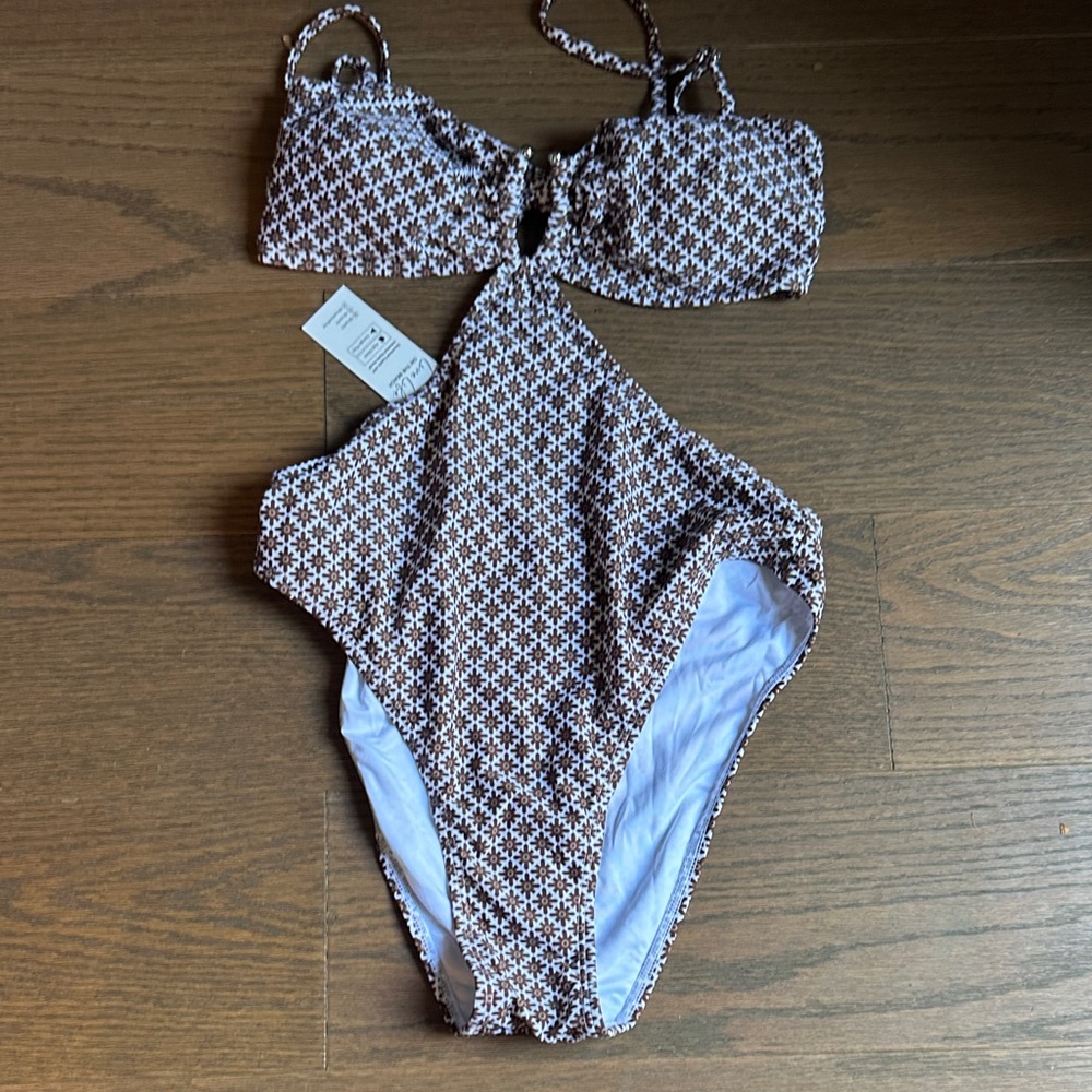 Cupshe Kids One-Piece Swimsuit in Brown and White